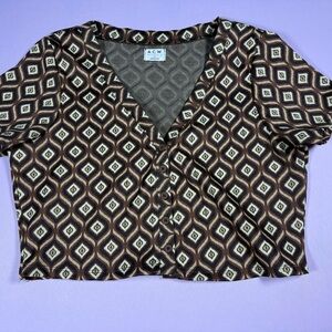 Brown 70’s style Geometric Women's crop top size large